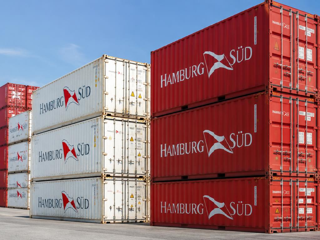 Stacked shipping containers in a container yard
